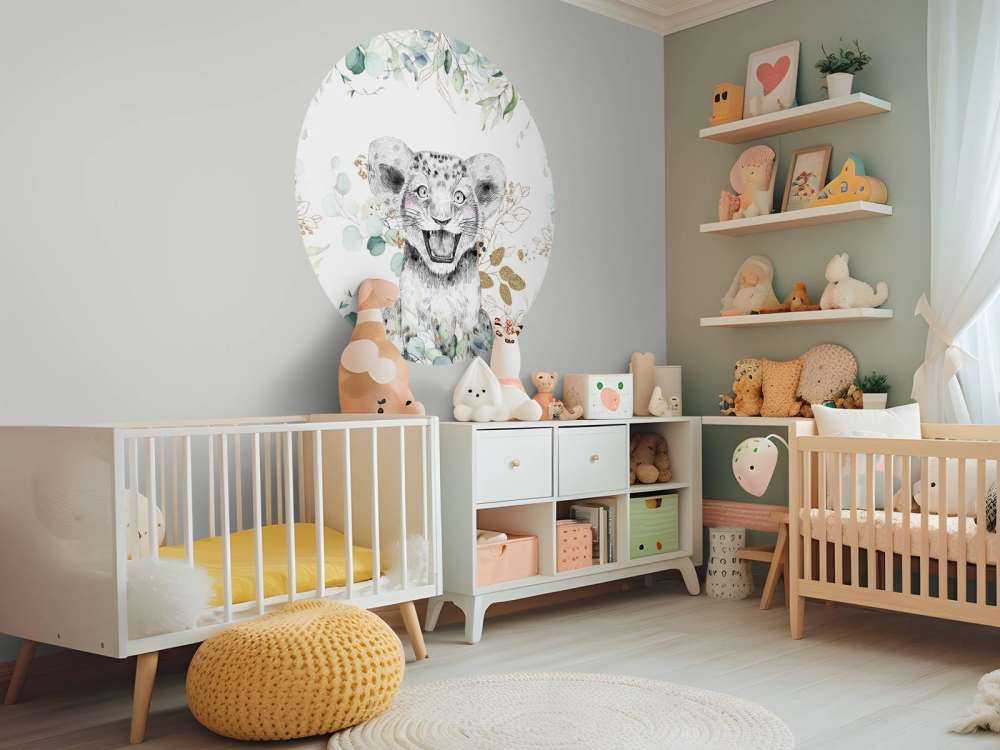 Baby lion with mint leaves