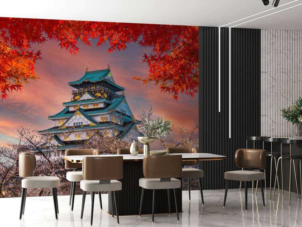 Osaka castle through the trees