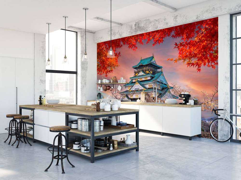 Osaka castle through the trees