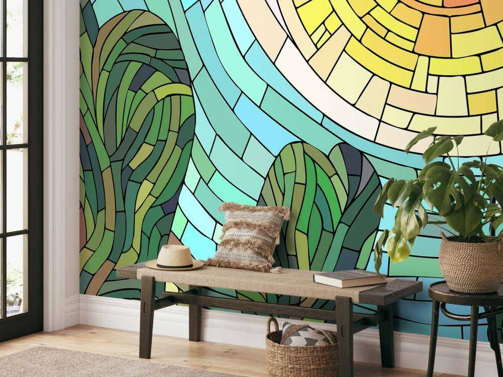 Red sun by the trees