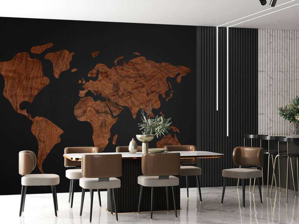 World map with wood veneer