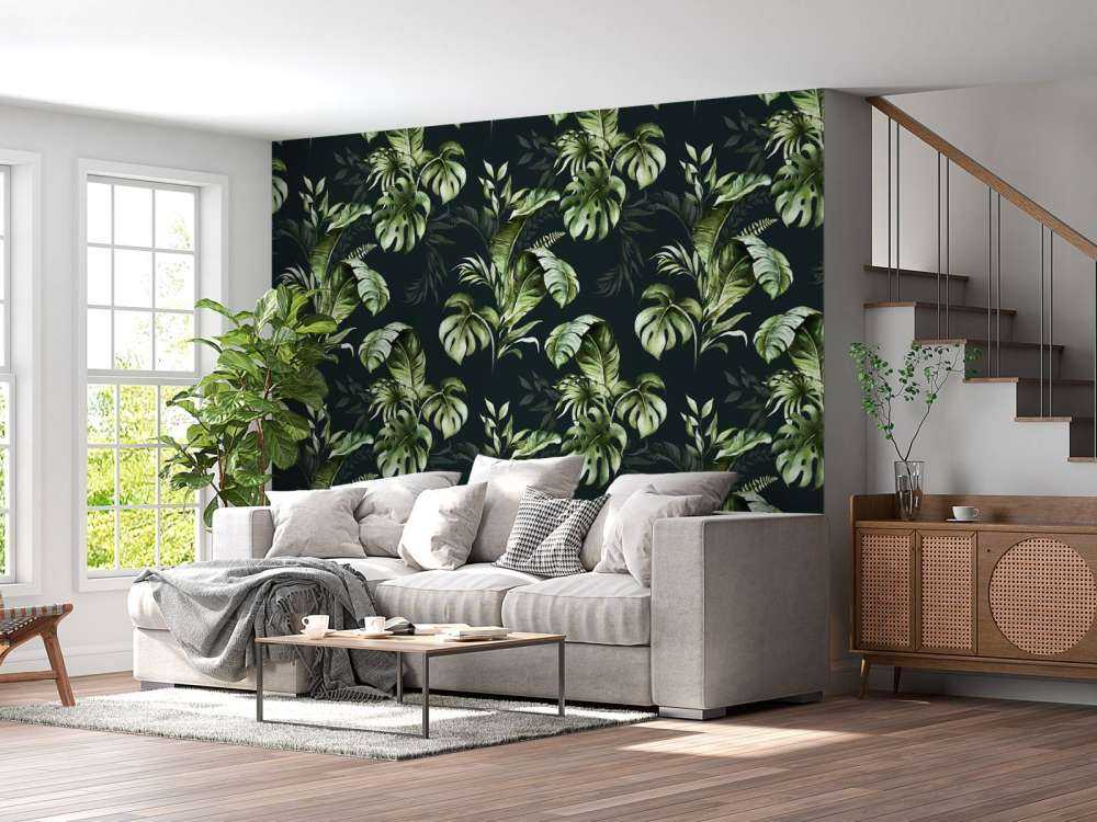 Green pattern with leaves