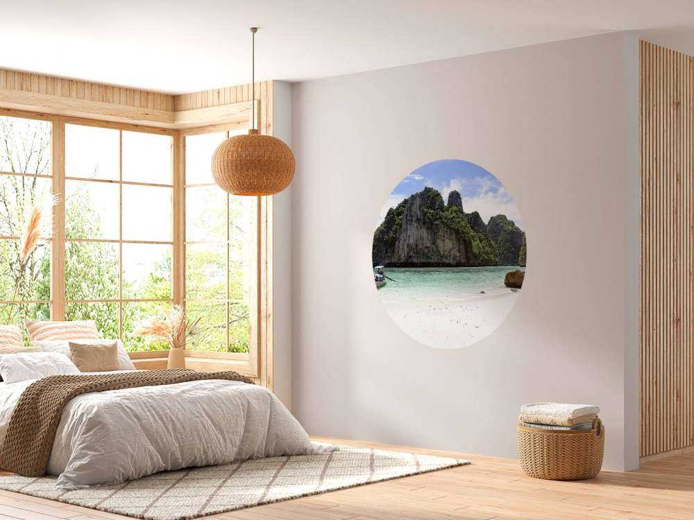 Long tail boat at island