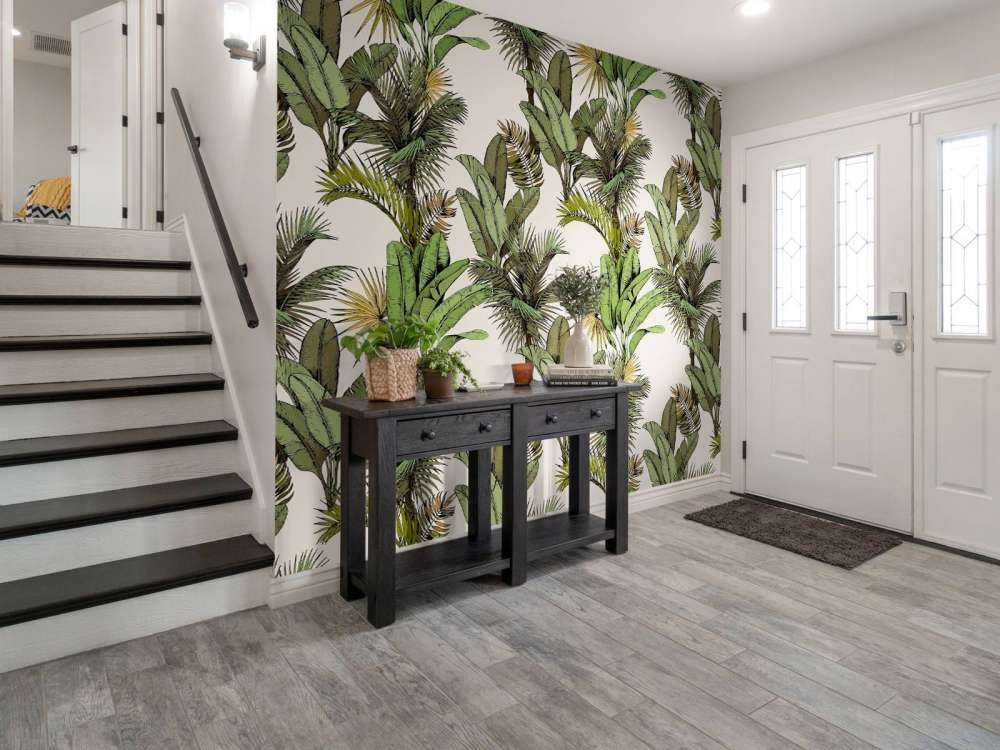 Tropical palm and banana leaves