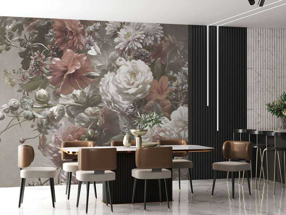 Big bouquet with poppies cream