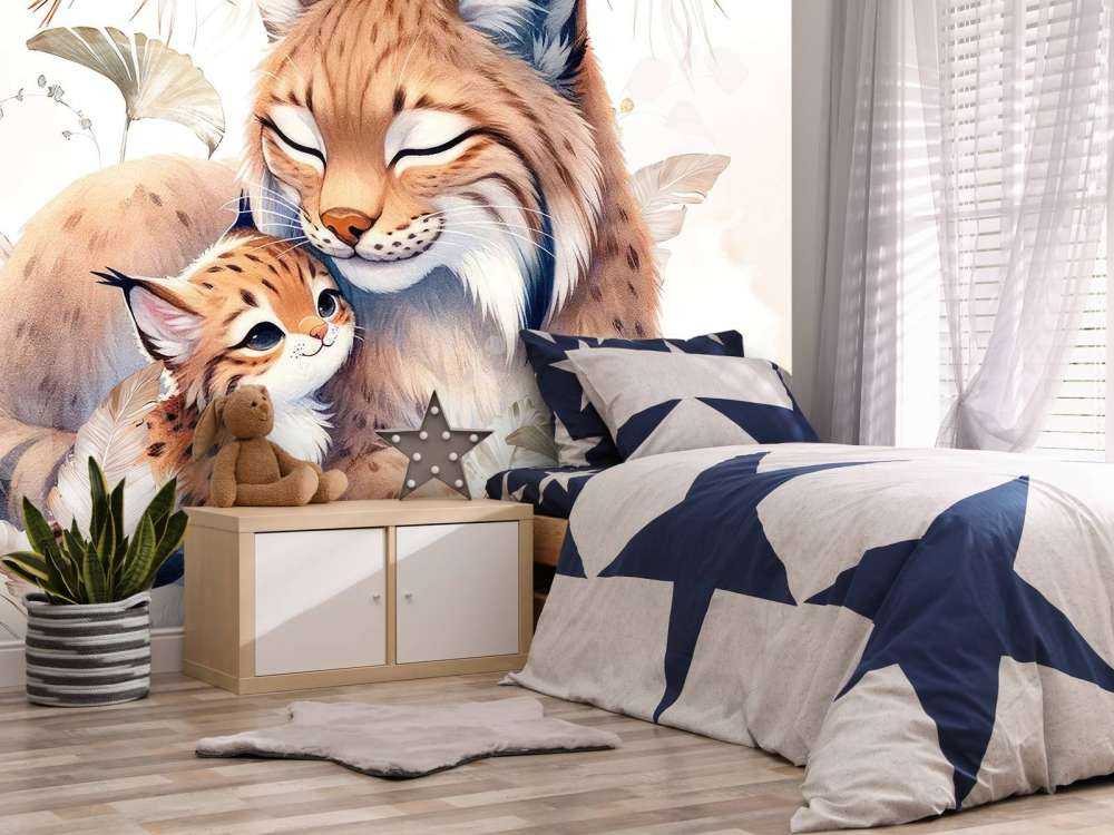 Loving lynx with young