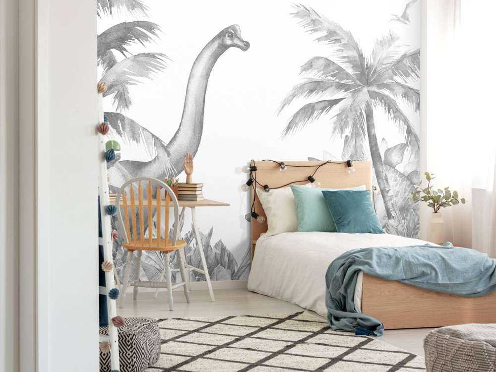 Dinosaurs in black and white