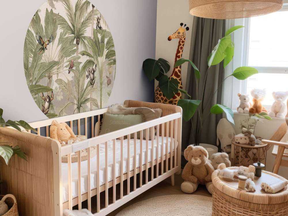 Jungle with monkeys and parrots