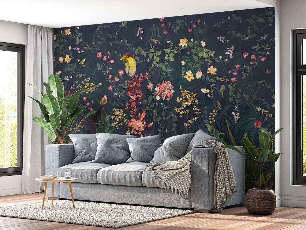 Jungle flowers and birds