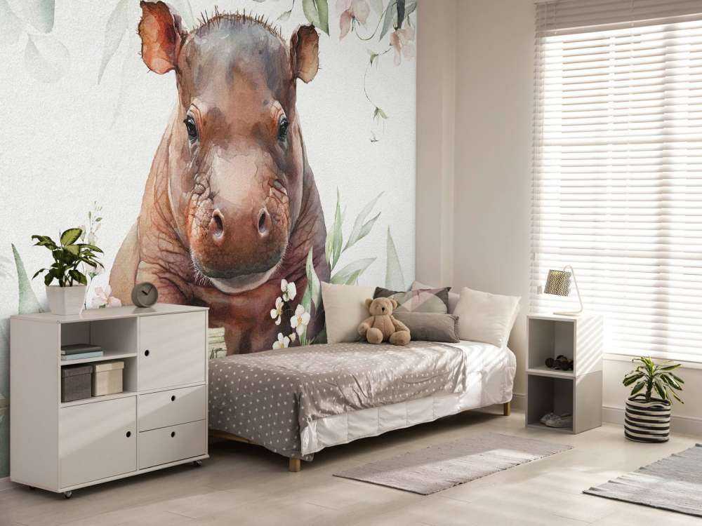 Baby hippo in the leaves