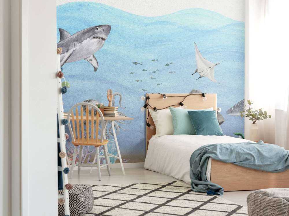 Underwater world with sharks