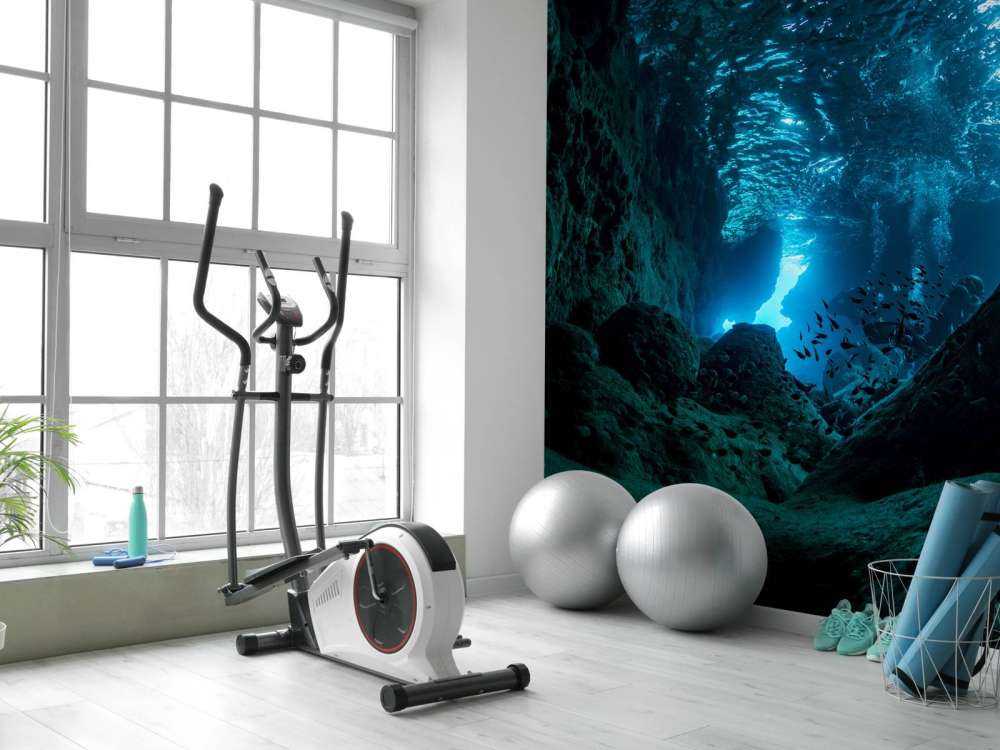 Sunbeams in underwater cave