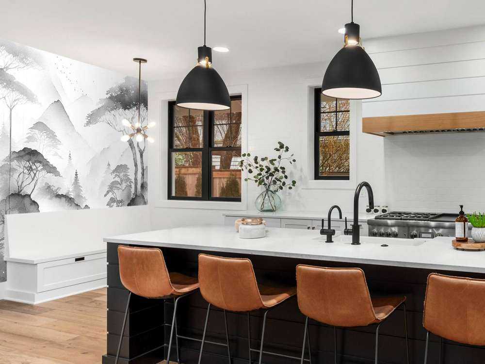 Mountain Lake in Misty Ink