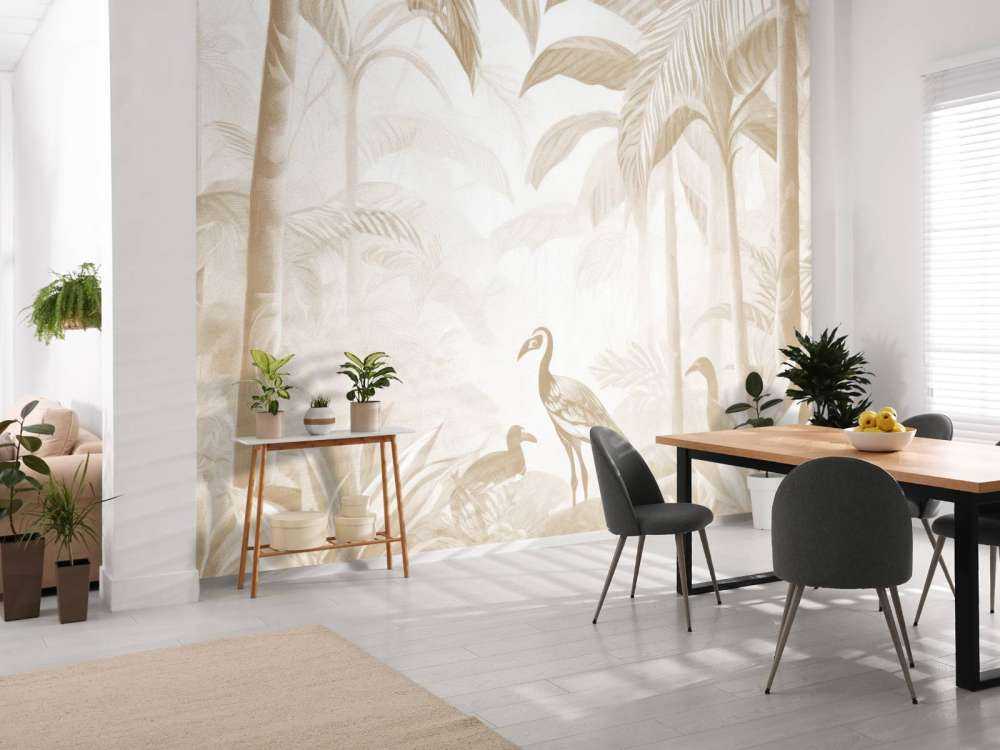 Hidden Jungle with Ibis, taupe