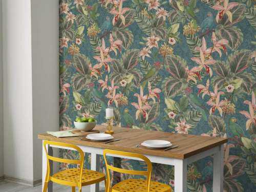 Tropical Jungle birds & parrots - turquoise