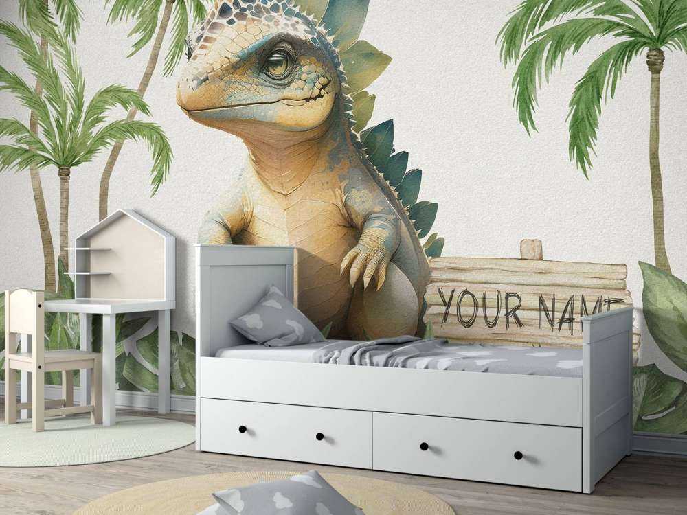 Baby stegosaurus in the jungle