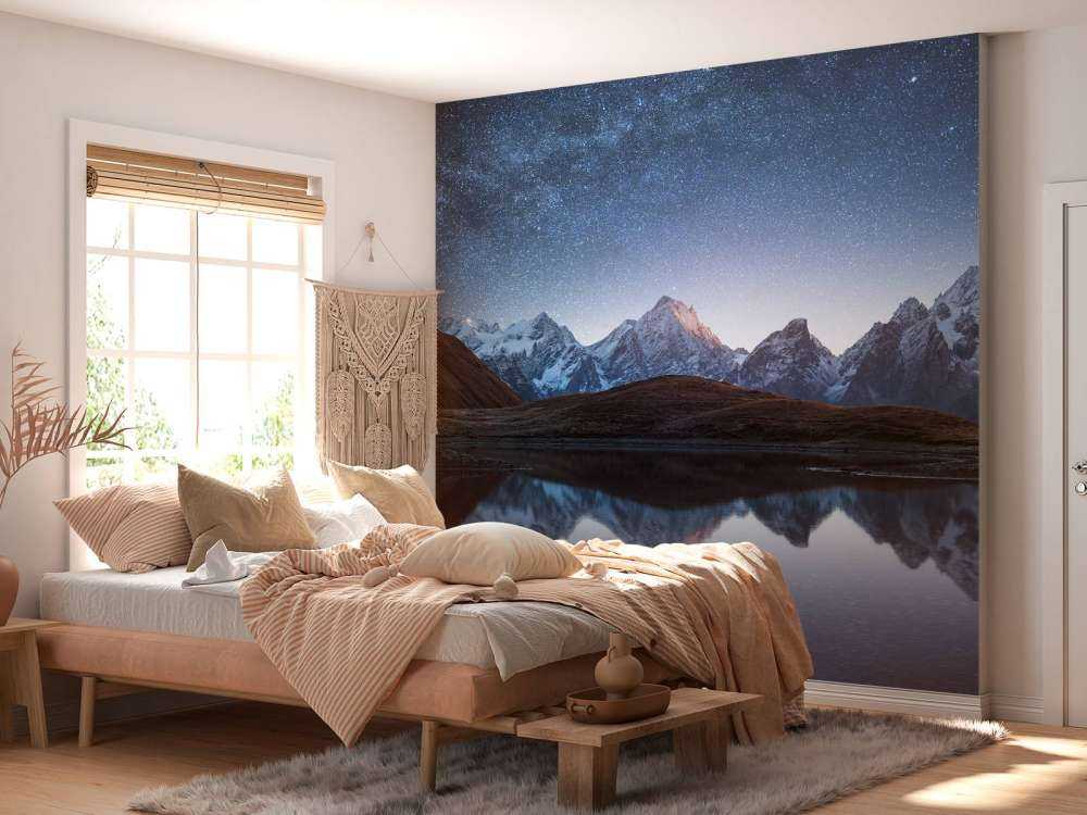 Mountains with snow at night