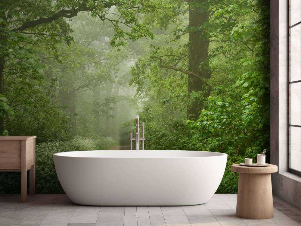 Misty forest with path