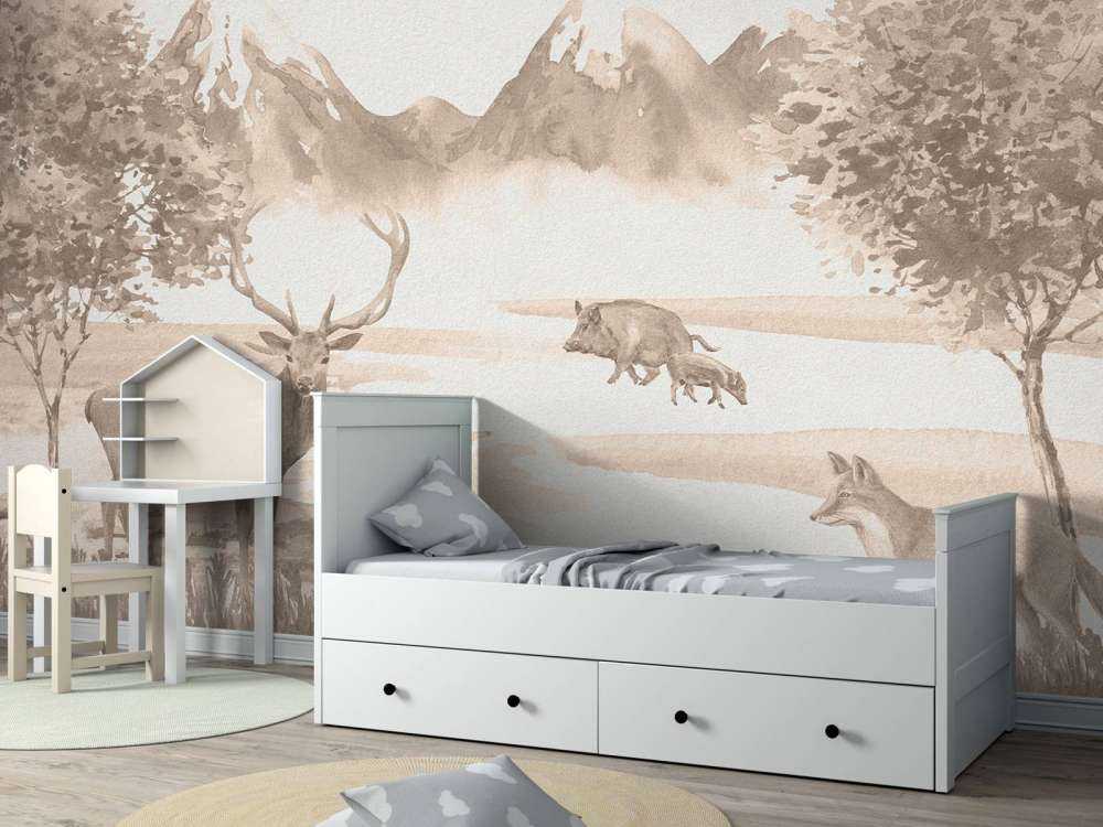 Forest with animals in taupe