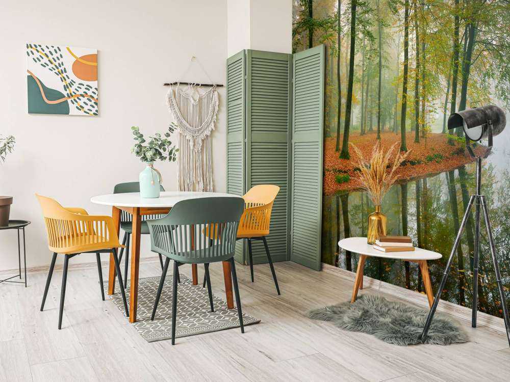 Reflection of trees in pond