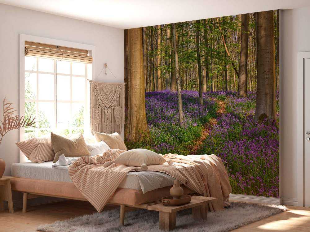 Path through a forest with hyacinths