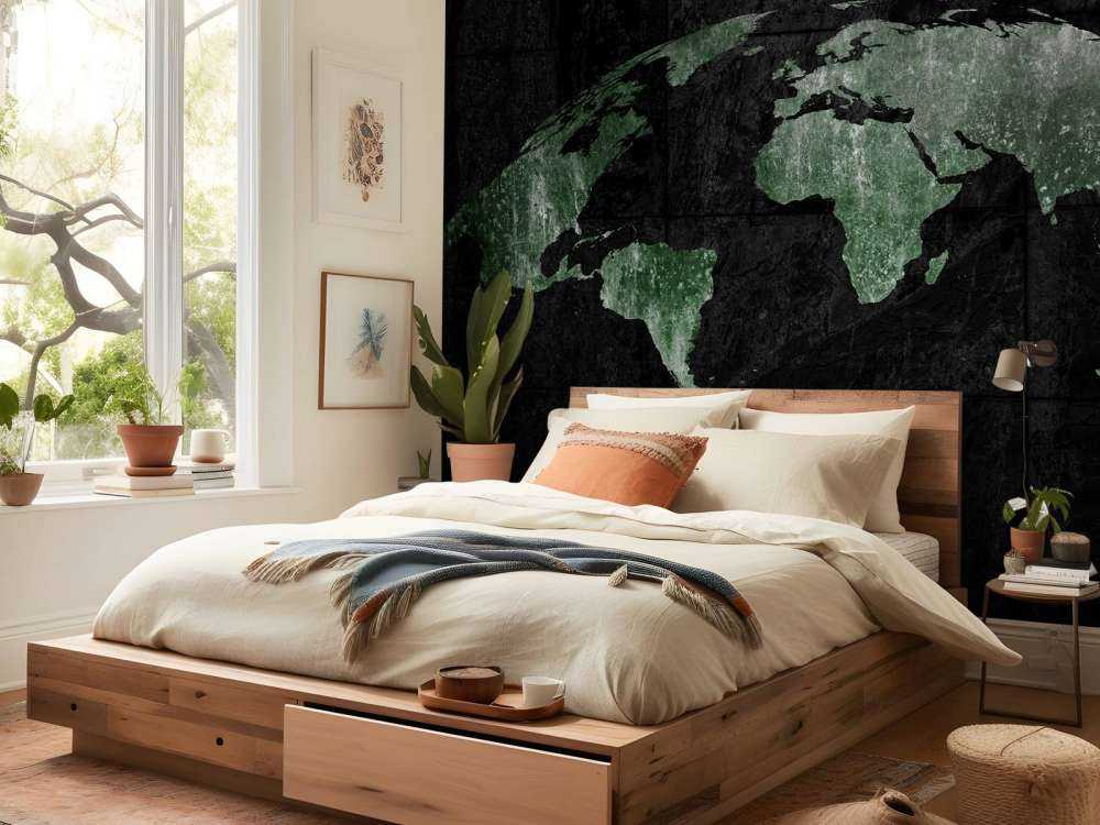 Green world map on concrete