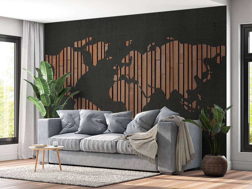 World map with wooden boards