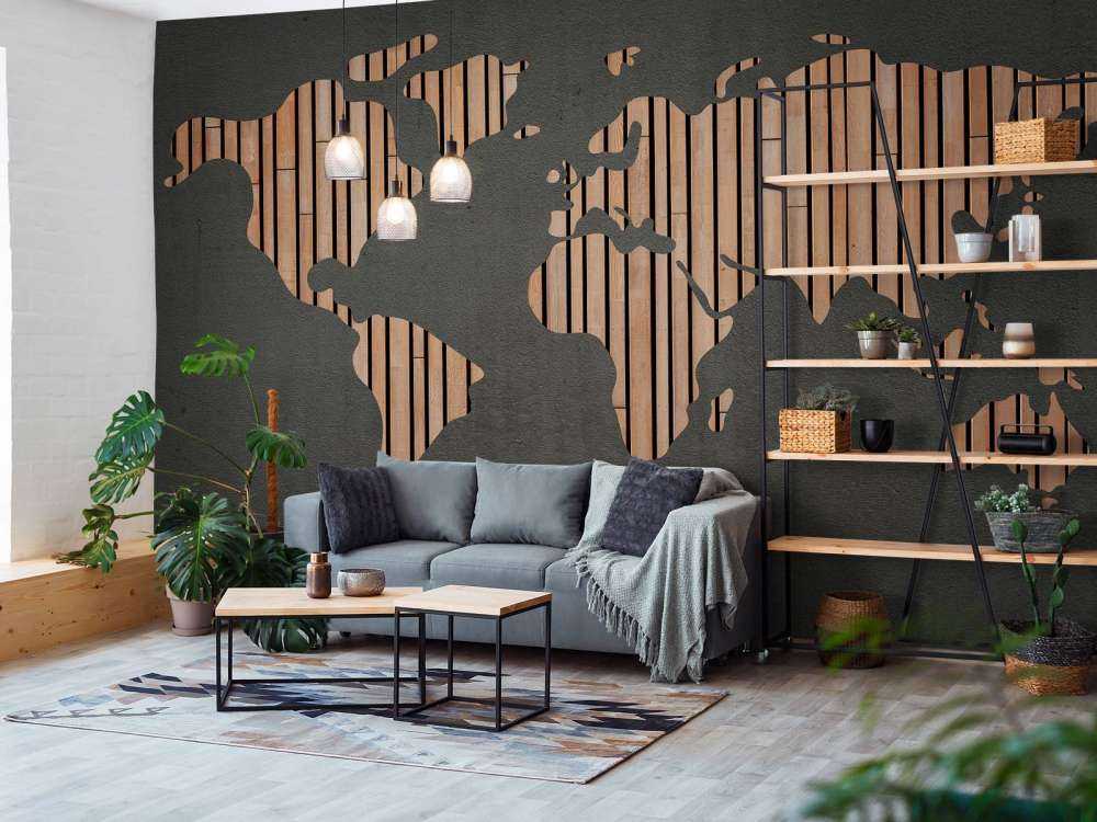 World map with wooden boards