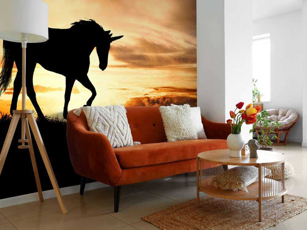 Unicorn silhouette at sunset