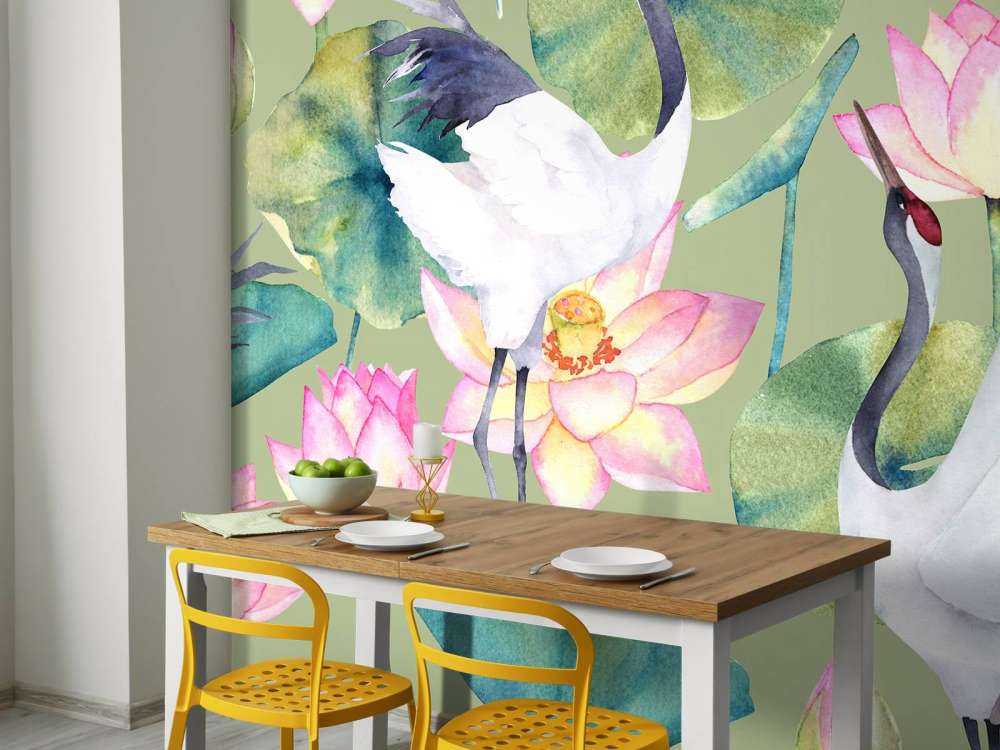 Cranes between flowers