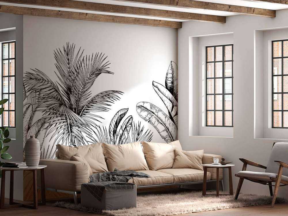 Palm trees and banana leaves