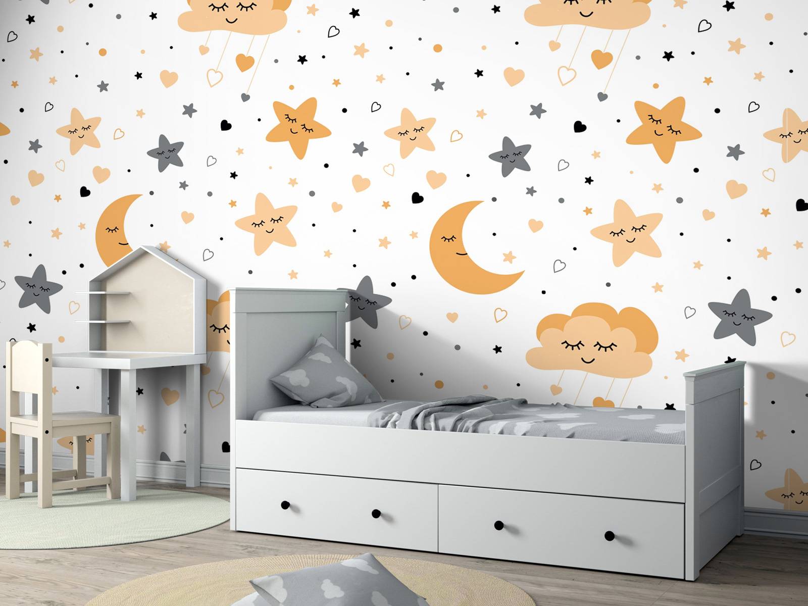 Clouds, moons and stars