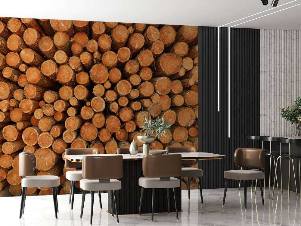 Pile of dark tree trunks