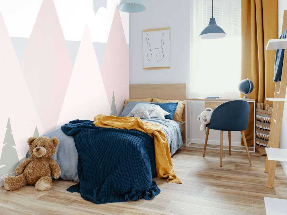 Pink mountains with pine trees