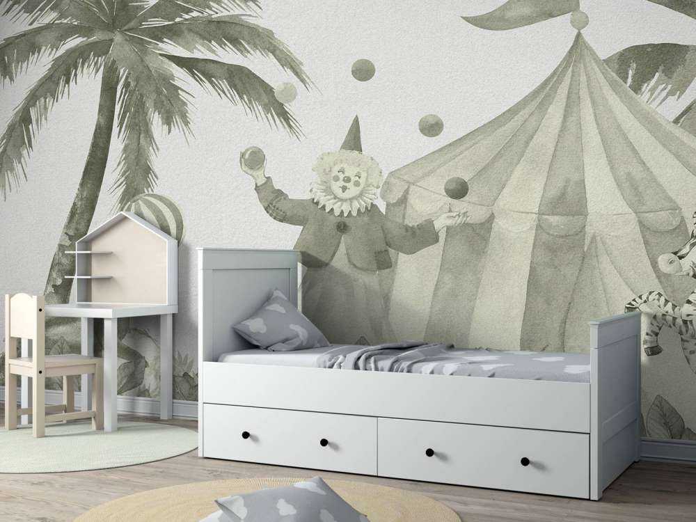 Merry circus animals in green