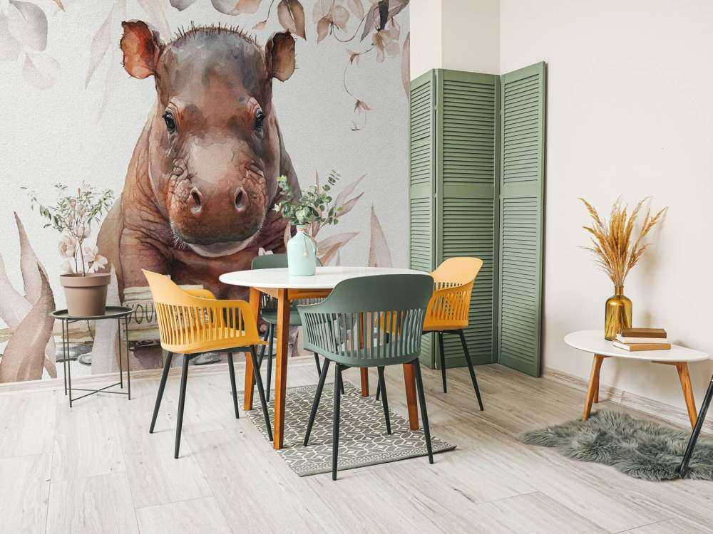 Baby hippo in the leaves taupe