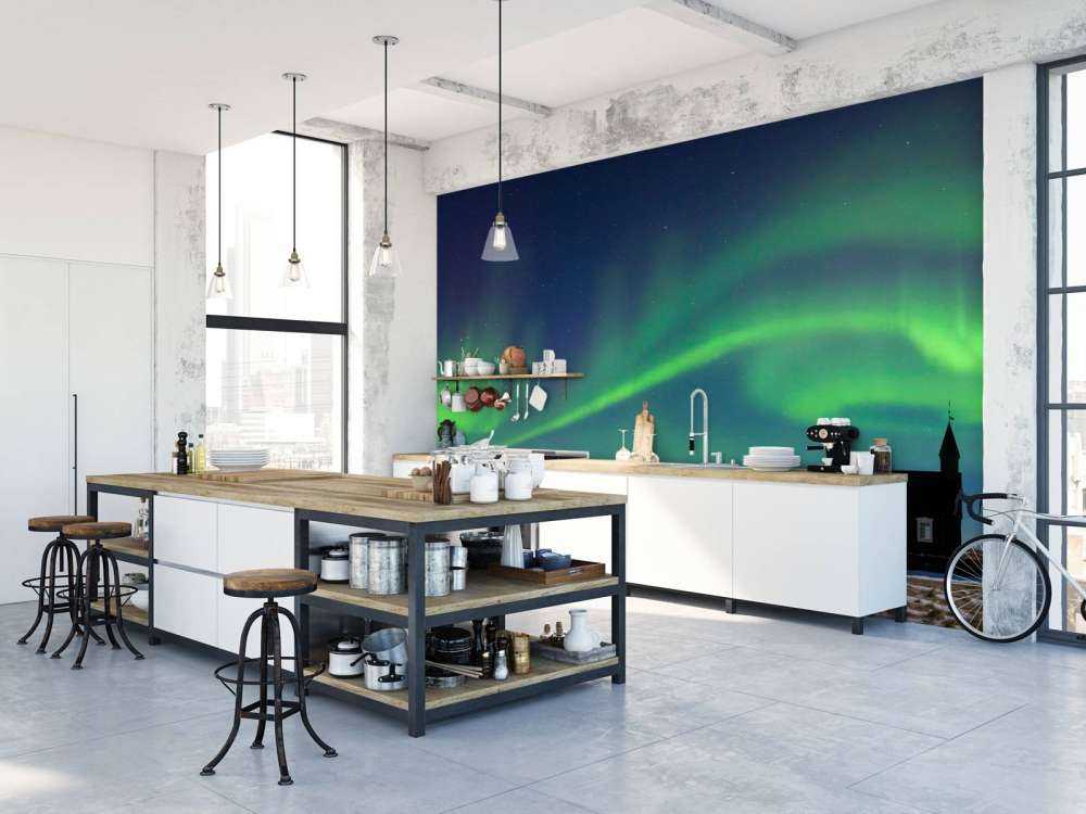 Northern lights above a church