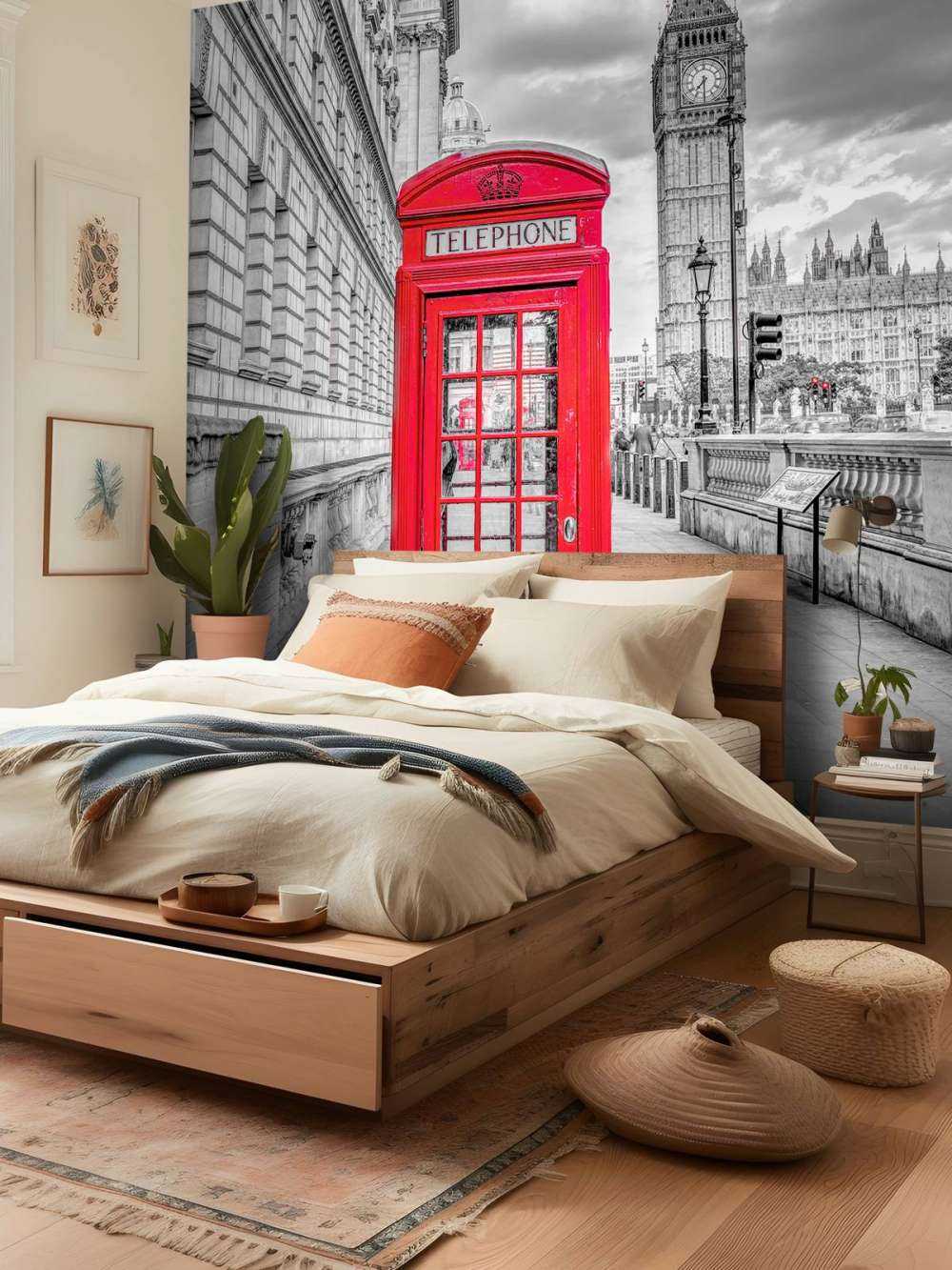 Telephone booth with Big Ben, London, UK