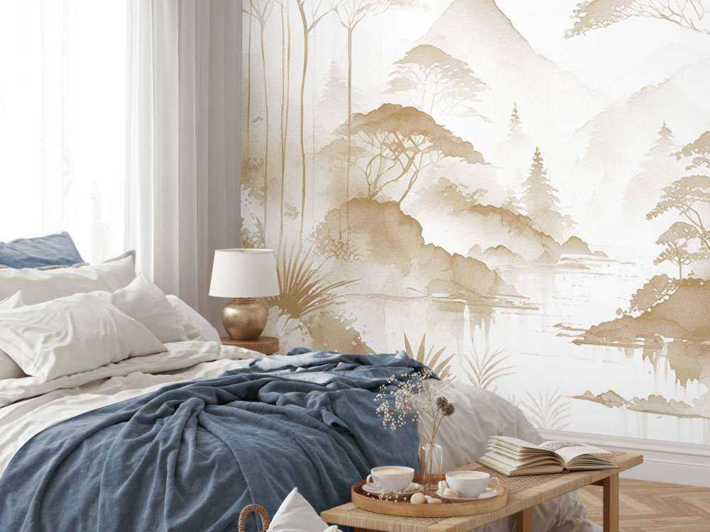 Mountain Lake in Misty Ink, taupe