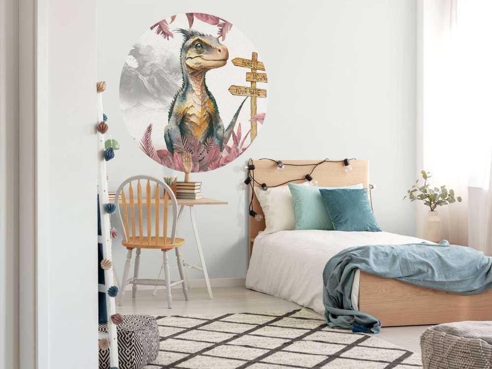 Baby velociraptor in the pink jungle