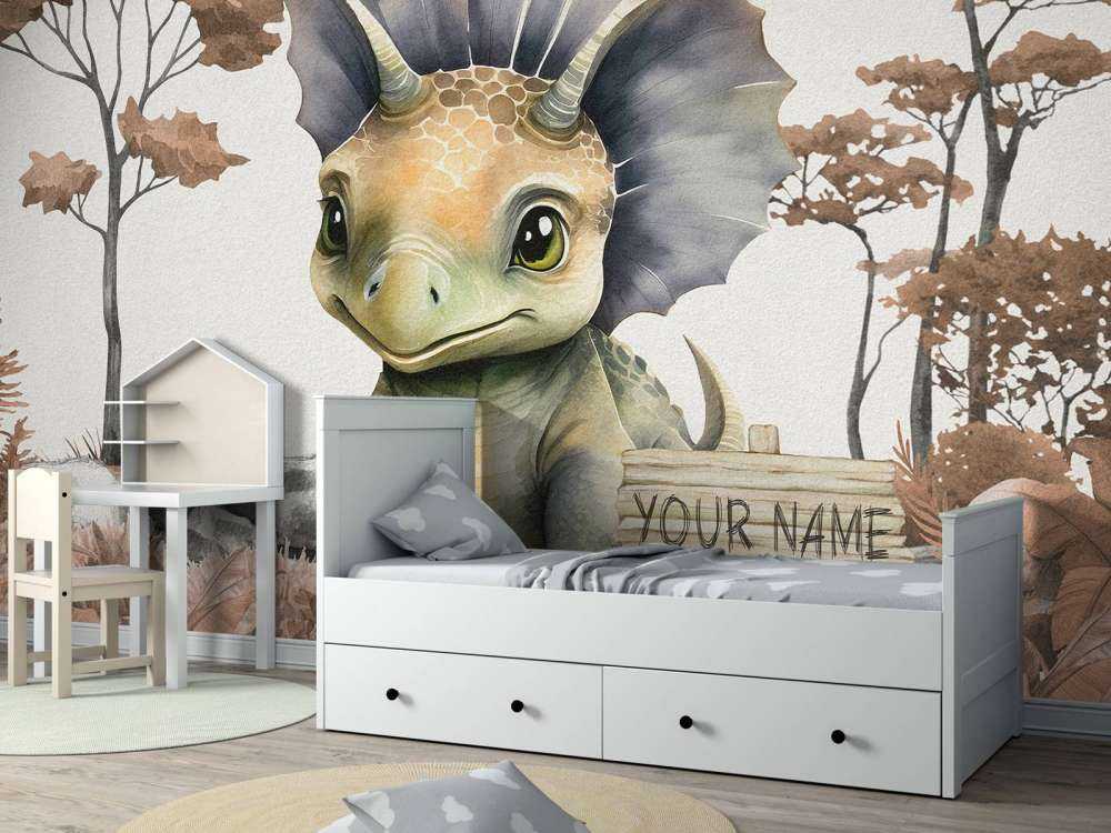 Baby triceratops in the taupe jungle