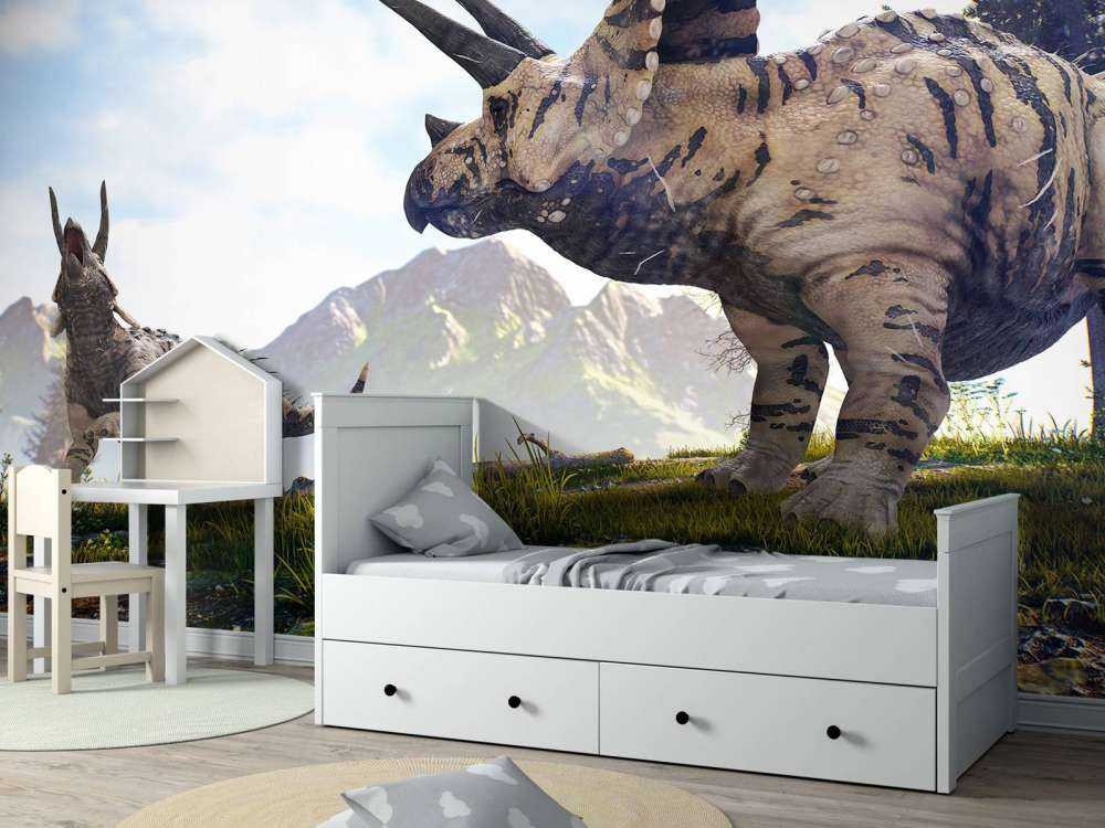 Dinosaurs walking through the countryside