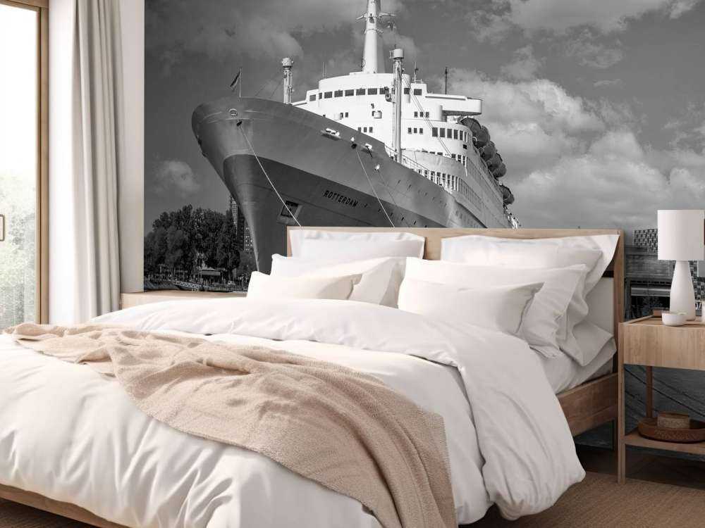 Former steamship the SS Rotterdam in black and white  