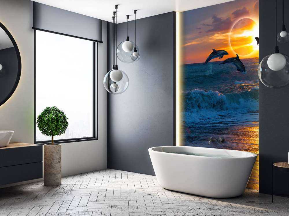Dolphins with sunset