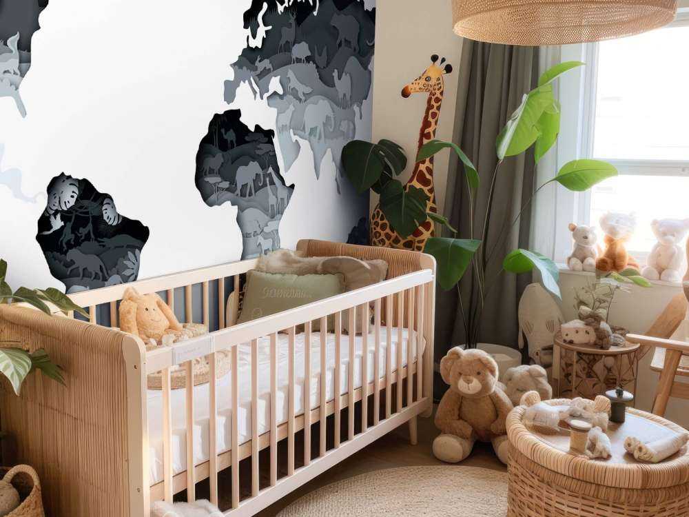 Dieren wereldkaart grijs tinten