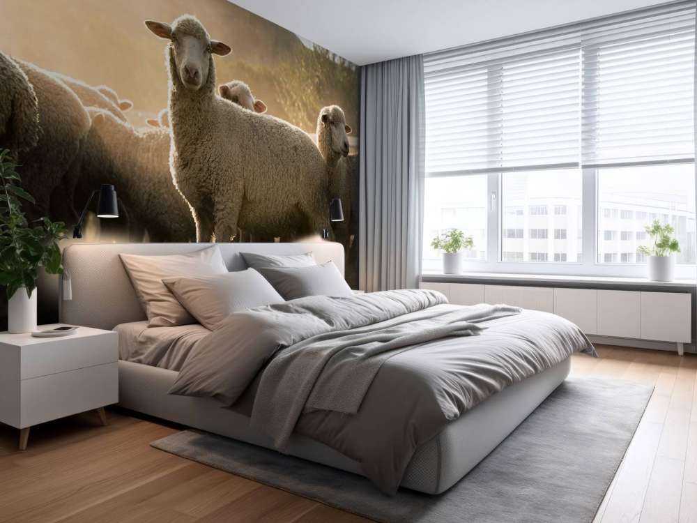 Flock of sheep with golden hour