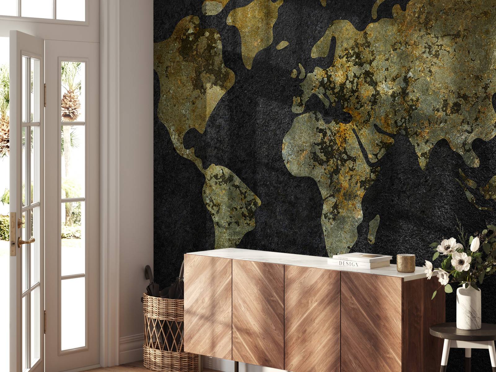 World map with gold-green texture