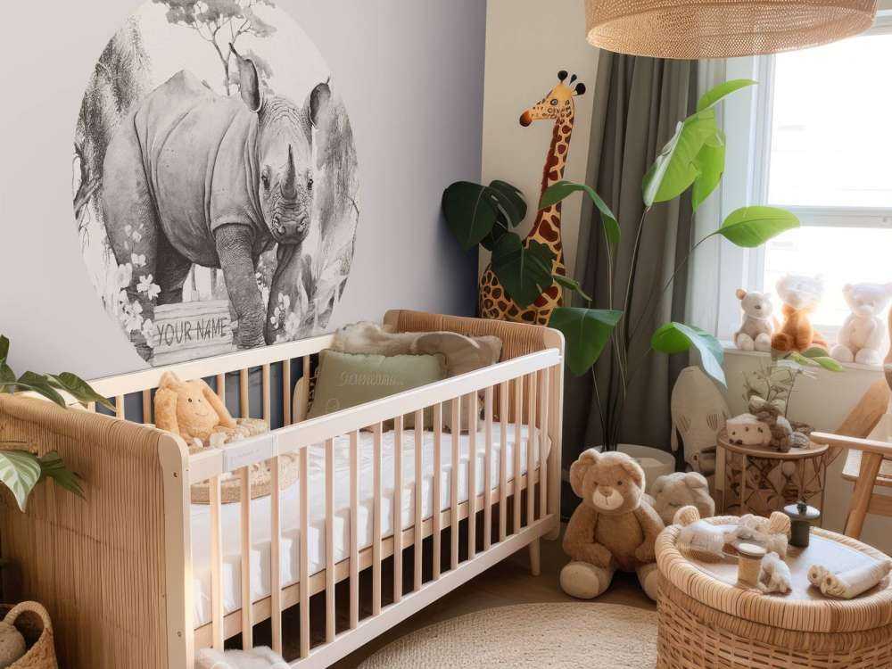 Baby rhino on the savannah beige