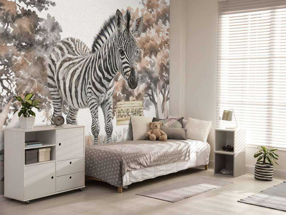 Young zebra in nature taupe