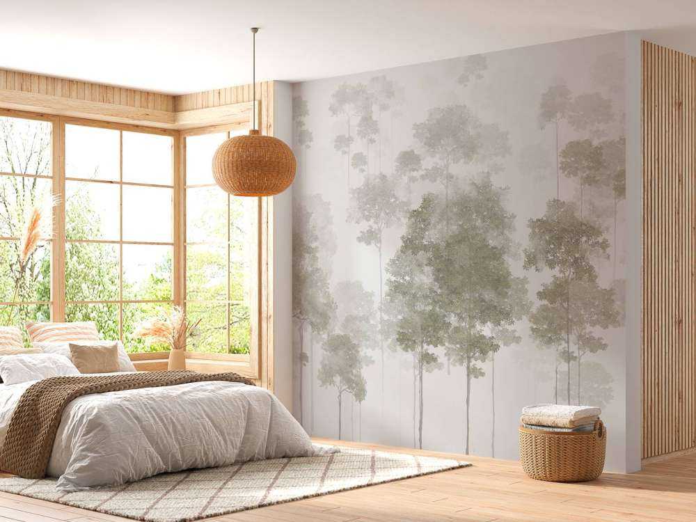 Drawn forest in the mist